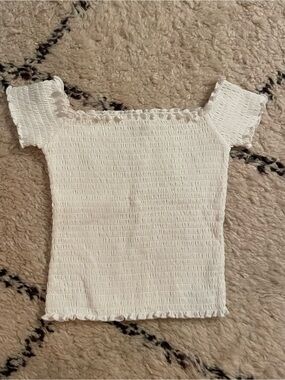 Hollister White Smocked Off-Shoulder Crop Top
